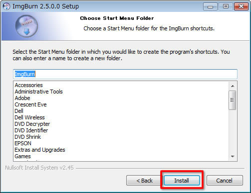 ImgBurnインストーラ－